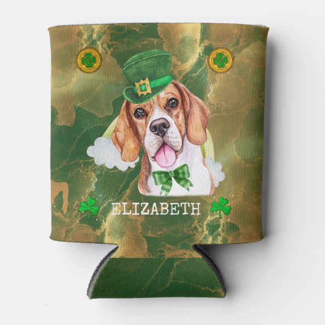 Custom Beagle Gold St. Patricks Can Cooler (Front)