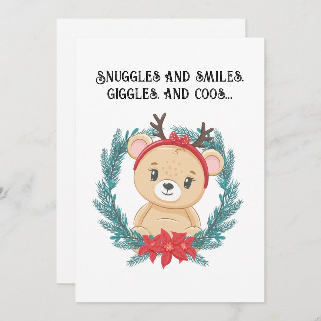 Custom Bear Baby First Christmas QR Code Greeting  Holiday Card (Front/Back)