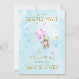 Custom Bear floating with balloons Baby Shower Invitation