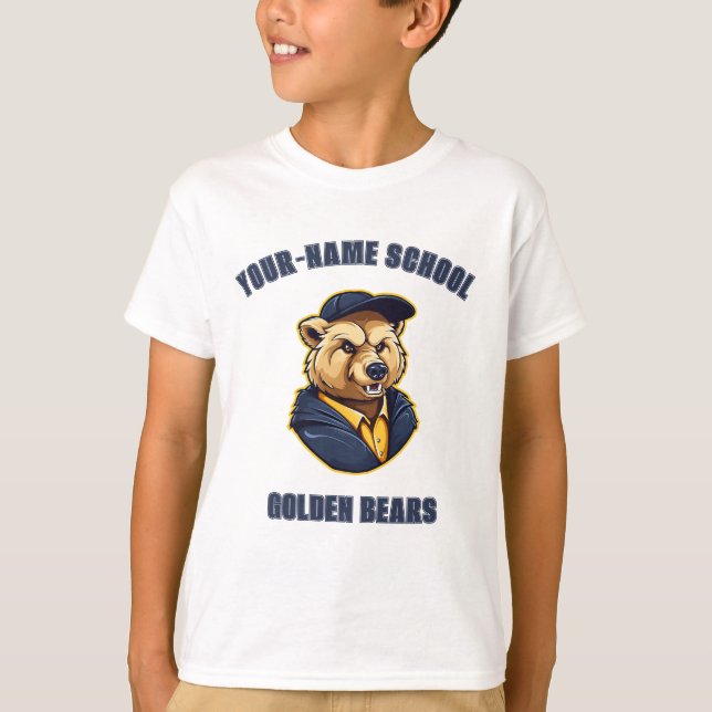 CUSTOM Bear Mascot | Blue & Gold - School College T-Shirt (Front)