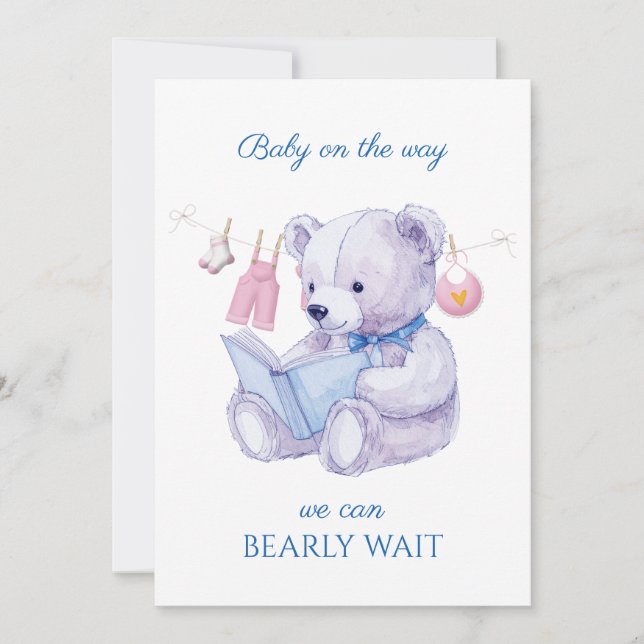 Custom Bear reading a book Baby Shower Invitation (Front)