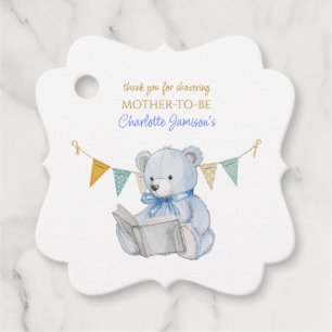 Custom Bear reading a book Thank you Baby Shower Favour Tags