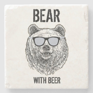 Custom BEAR WITH BEER Men Funny Gag Gift for Him Stone Coaster