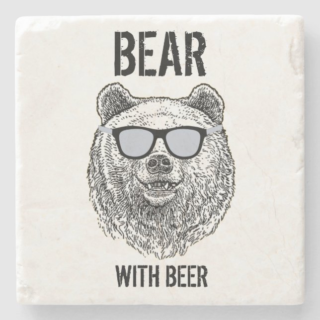 Custom BEAR WITH BEER Men Funny Gag Gift for Him Stone Coaster (Front)