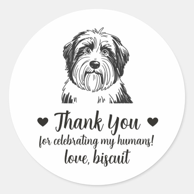 Custom Bearded Collie Dog Wedding Favour Stickers (Front)