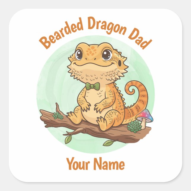 Custom Bearded Dragon Dad Square Sticker (Front)