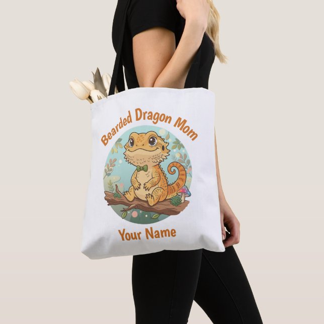 Custom Bearded Dragon Mom Tote Bag (Close Up)