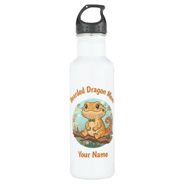 Custom Bearded Dragon Mom Water Bottle (Front)