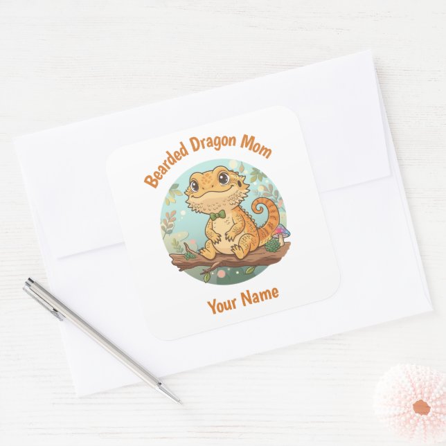 Custom Bearded Dragon Mum Square Stickers (Envelope)