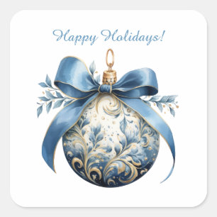 Custom Beautiful Blue Christmas Ornament Holiday Square Sticker