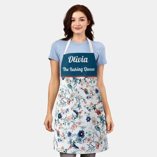 Custom beautiful flowers watercolor pattern apron (Worn)