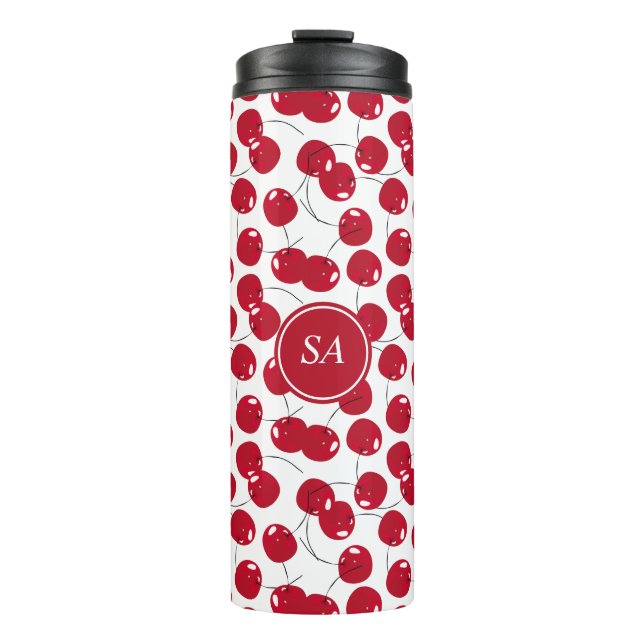 Custom Beautiful Fresh Red Cherry Pattern Thermal  Thermal Tumbler (Front)