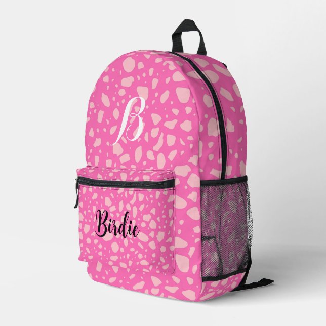 Custom Beautiful & Pretty Hot Pink Initial Name Printed Backpack (Back Corner Right)
