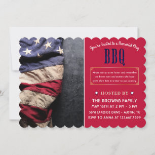 Custom Beautiful Rustic Memorial Day BBQ Photo Invitation