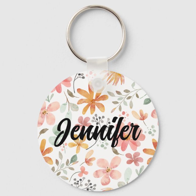 CUSTOM Beautiful White Orange Pink Blossom Flower Key Ring (Front)