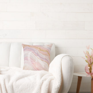 Custom Beauty Business Name Blush Rose Gold Marble Cushion