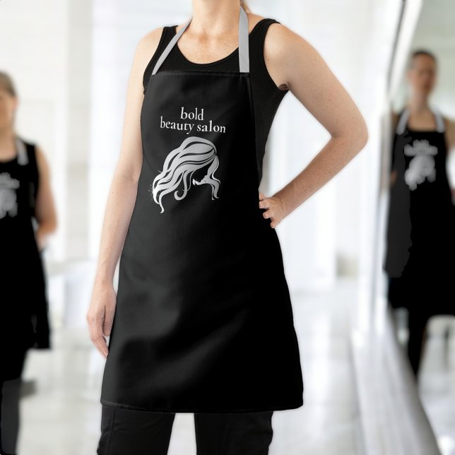 Custom Beauty Salon Co. Name Black & Silver Staff Apron (Creator Uploaded)