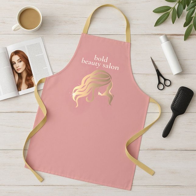 Custom Beauty Salon Co. Name Pink & Gold Staff Apron (Creator Uploaded)