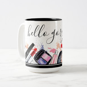 Custom Beauty Salon Cosmetics Makeup Brushes Motif Two-Tone Coffee Mug