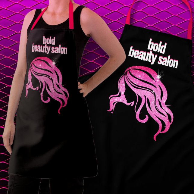 Custom Beauty Salon Name Black & Hot Pink Staff Ap Apron (Creator Uploaded)