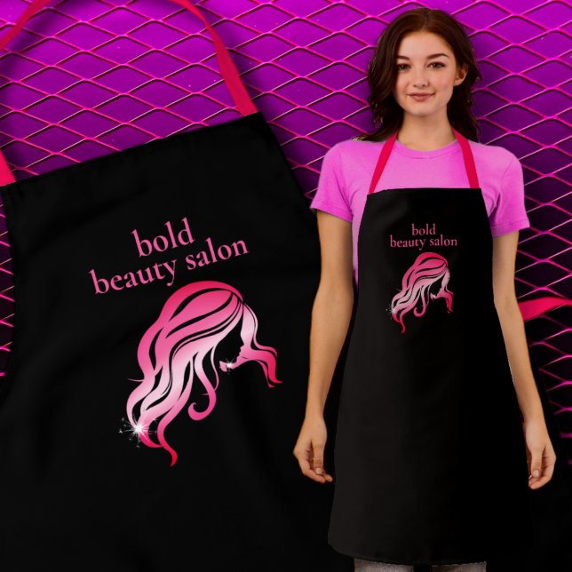 Custom Beauty Salon Name Black & Hot Pink Staff Apron (Creator Uploaded)