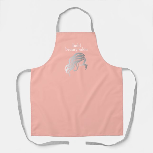 Custom Beauty Salon Name Pink & Silver Staff Apron (Front)