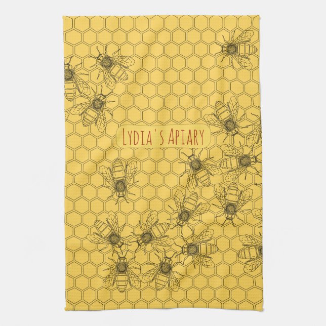 Custom Bee Apiary Kitchen Towel  (Vertical)