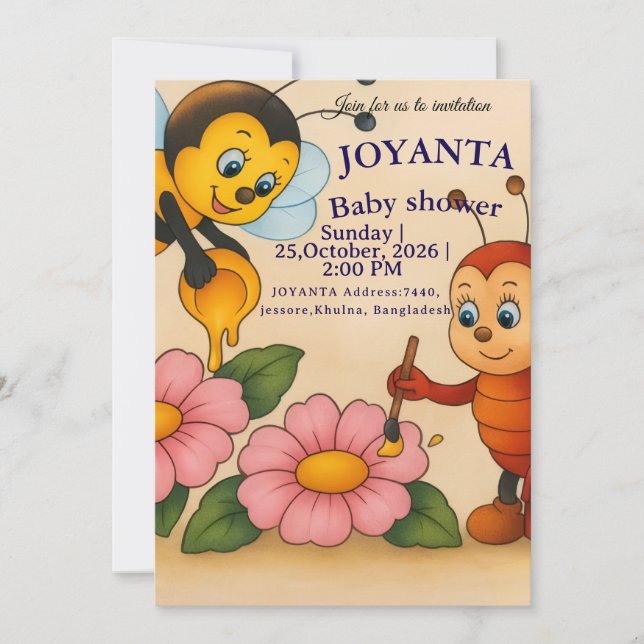 Custom bee baby shower  invitation (Front)