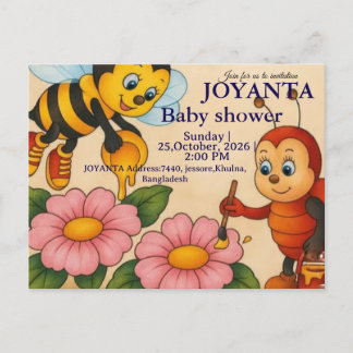 Custom bee baby shower  invitation postcard