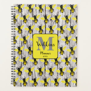 Custom Bee Illustration Rustic Wood Design Planner