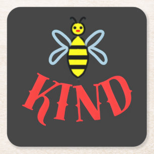 Custom Bee Kind Personalised Gift T-Shirt Square Paper Coaster