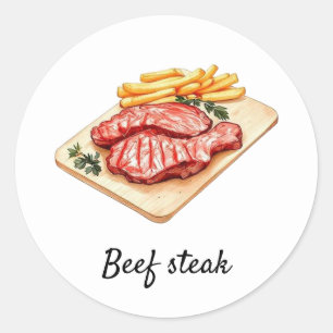 Custom Beef steak and Fries Wedding Meal Choice   Classic Round Sticker