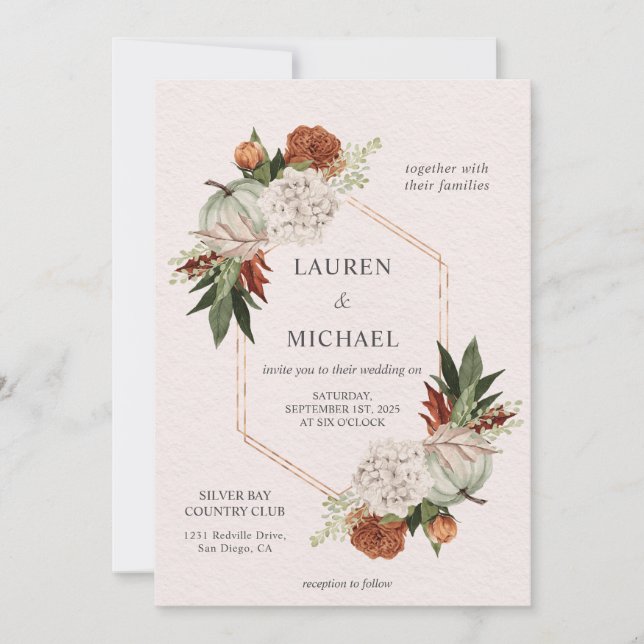 Custom Beige Autumn Zest Flower Wedding Invitation (Front)