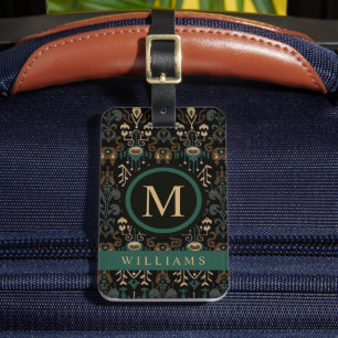 Custom Beige Black Brown Green  Aztec Pattern Luggage Tag