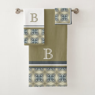 Custom Beige Brown Grey Blue Ornate Art Pattern Bath Towel Set