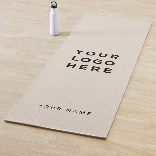 Custom Beige Business Logo Name Instagram Yoga Mat (In Situ)