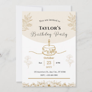 Custom Beige Clean Elegant Birthday Party Invitation