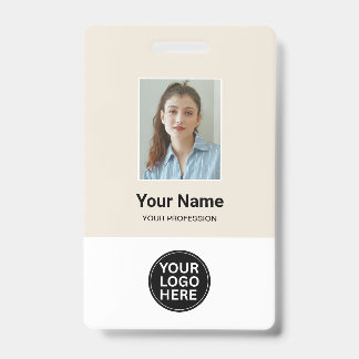 Custom Beige Employee Photo ID Logo Name Badge