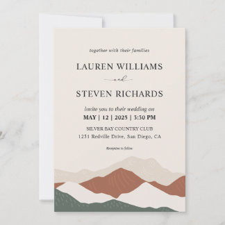 Custom Beige Grey Abstract Mountains Wedding Invitation