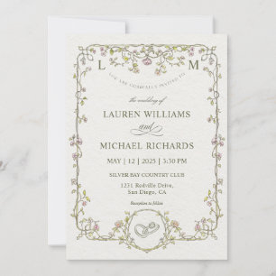 Custom Beige Grey And They Lived Wedding  Invitation