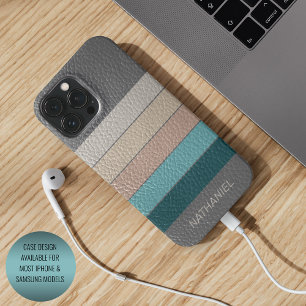 Custom Beige Grey Aqua Blue Teal Green Stripes iPhone 13 Pro Max Case