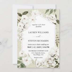 Custom Beige Grey White Orchid Frame Wedding Invitation