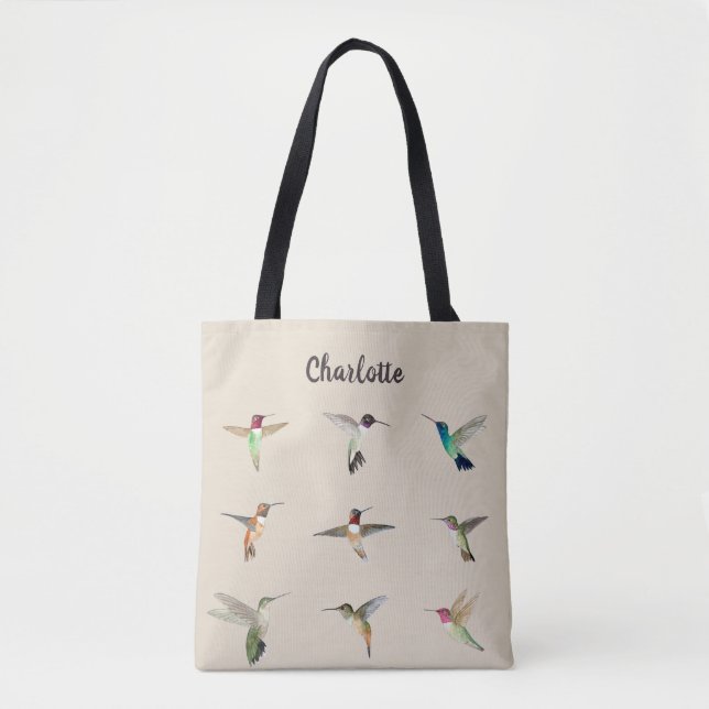Custom Beige North American Hummingbirds Tote Bag (Front)