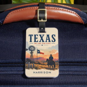 Custom Beige Nostalgic USA Texas Cowboy Ranger Luggage Tag