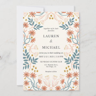 Custom Beige Pink Peach Terracotta Blossom Wedding Invitation