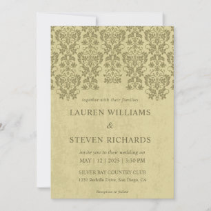 Custom Beige Tan Olive Green Glamour Lace Wedding Invitation