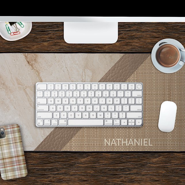 Custom Beige Tan Taupe Brown Leather Marble Look Desk Mat (Creator Uploaded)