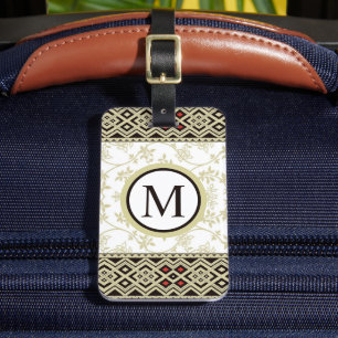 Custom Beige White Gold Black Floral Aztec Pattern Luggage Tag