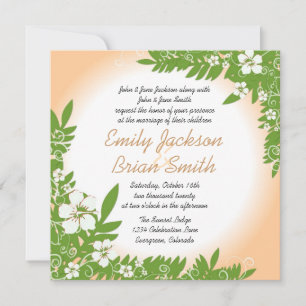 Custom beige white hibiscus wedding invitations