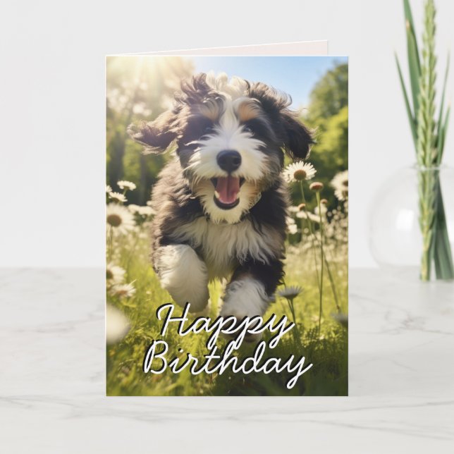 Custom Bernedoodle Happy Birthday Card (Front)